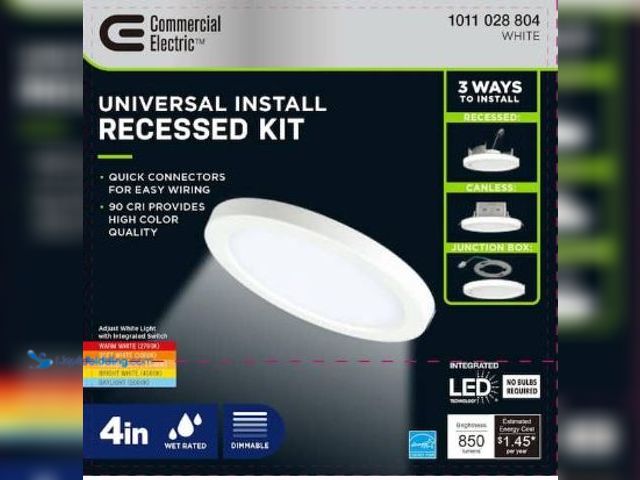 Lot 49-1517324 - Commercial Electric
3-in-1 Universal Installation 4 in. White Integrated LED Recessed Light Model #...