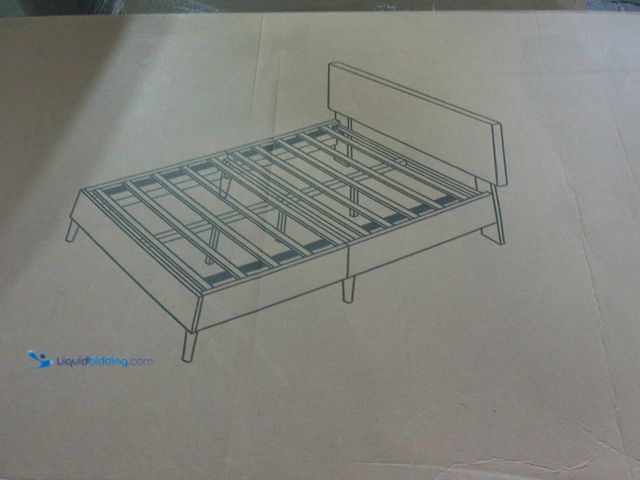 Lot 49-1556148 - Queen Size Bed Frame with Headboard, Upholstered Platform Bed, Linen Fabric Wrap, Sturdy Wood Slat S...