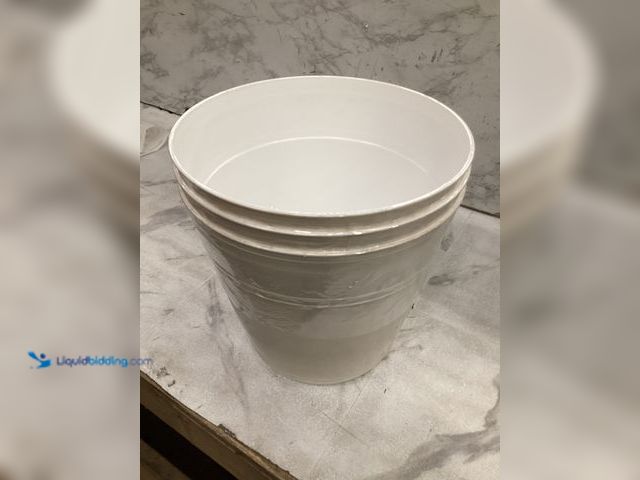 Lot 49-5488529 - QTY 3 - Vigoro Inez Medium Chalk High-Density Resin Planter (12.1 in. L x 12.1 x W x 10.9 in. H). Mo...