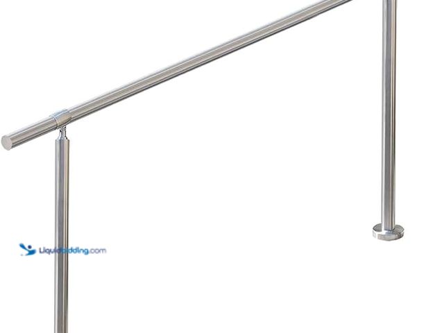 Lot 49-3528015 - 5 Step Stair Railing, Handrail for Indoor Outdoor Steps, 1.65 in Round DIY 304 Stainless Steel Trans...