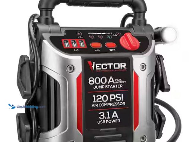 Lot 49-1514869 - VECTOR 800 Peak Amp Automotive Jump Starter, Portable Power - Triple 15W USB Ports, 120 PSI Air Comp...