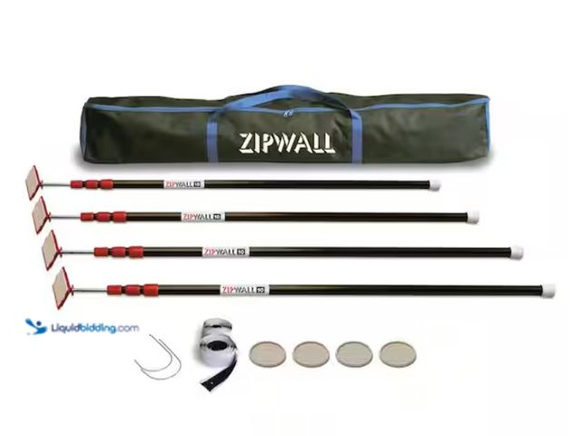 Lot 49-1546844 - (4-Pack) ZipWall 10 ft. Stainless Steel Dust Barrier Poles with 2-Adhesive Zippers and a Carry Bag B...