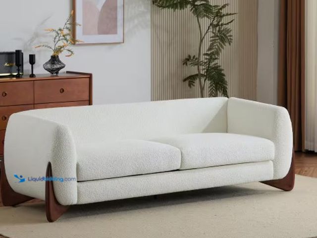 Lot 49-5459315 - Contemporary Boucle Sherpa Sofa With Birch Wood Legs. Model #N771P205087M. Unused.