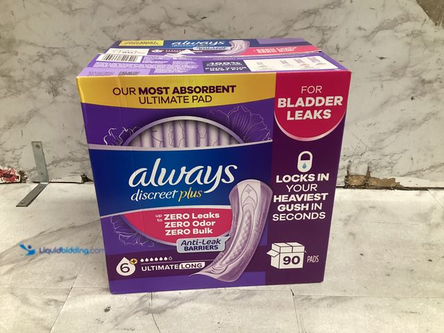Lot 49-5573144 - Always Discreet Plus Incontinence Pads, Extra Heavy Absorbency, Long (90 Count), Factory Sealed