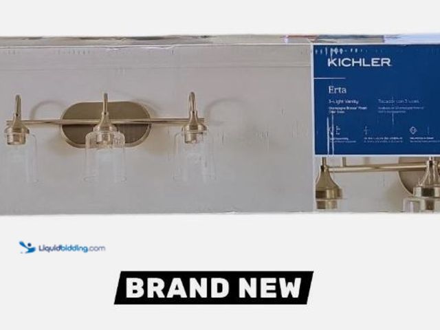 Lot 49-5551515 - KICHLER Erta 24 in. 3-Light Champagne Bronze Bathroom Vanity Light Clear Glass, Factory Sealed with ...