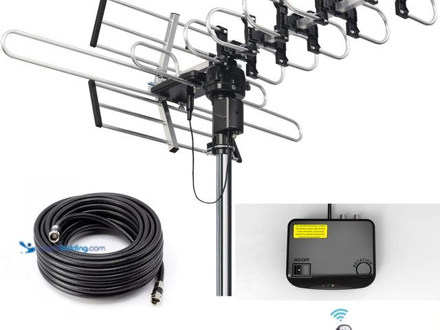 Lot 49-5459412 - CeKay Outdoor Digital Amplified HDTV Antenna, 360° Controllable Rotating TV Antenna with Directional...