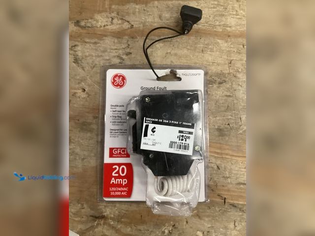 Lot 49-3528639 - GE 20 Amp Double Pole Ground Fault Breaker with Self-Test Model # THQL2120GFTP. Item is unused,