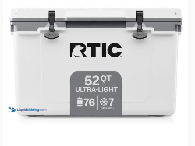Lot 49-5551914 - RTIC Ultra-Light 52 Qt Hard-Sided Ice Chest Cooler, Fits 76 Cans, White & Grey, Used with scuffs, di...