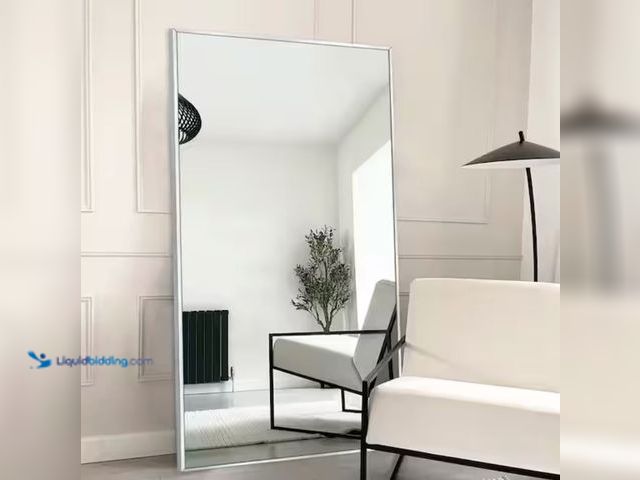 Lot 49-2000900 - LuxHomez 32 in. W x 71 in. H Oversized Aluminum Alloy Rectangle Full Length Silver Wall Mounted/Stan...