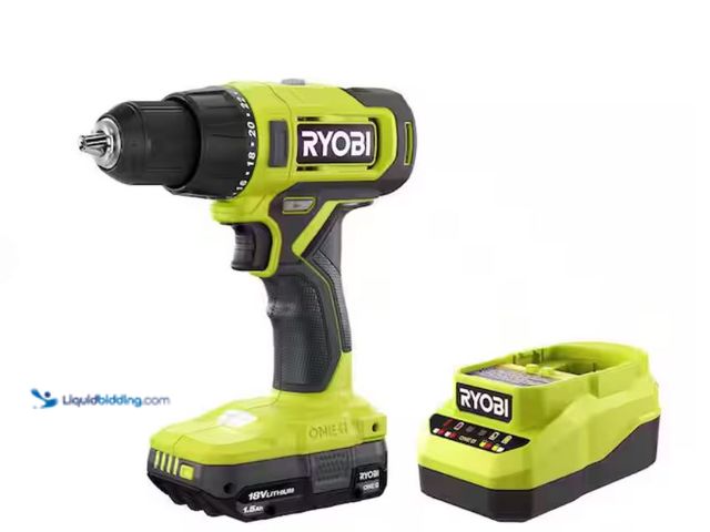 Lot 49-3614634 - RYOBI ONE+ 18V Cordless 1/2 in. Drill/Driver Kit with (1) Charger, Model # PCL206K1, Slightly used, ...