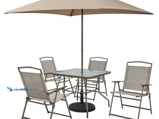 Lot 49-5450049 - StyleWell Amberview 6-Piece Steel Square Outdoor Dining Set in Brown with Umbrella. [Model # FDS5028...