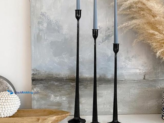 Lot 49-1547034 - Rustic Iron Taper Candle Holder Set - 14“, 17”, 19“ High Decorative Candle Stand for Weddings, Dinne...