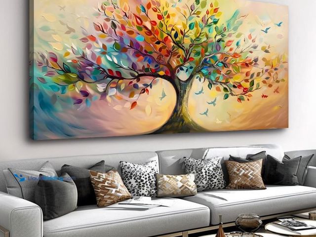 Lot 49-1632024 - 71"x36" Oversized Vibrant Tree of Life Wall Art Colorful Framed Canvas Print - Ready to Hang -  Mode...