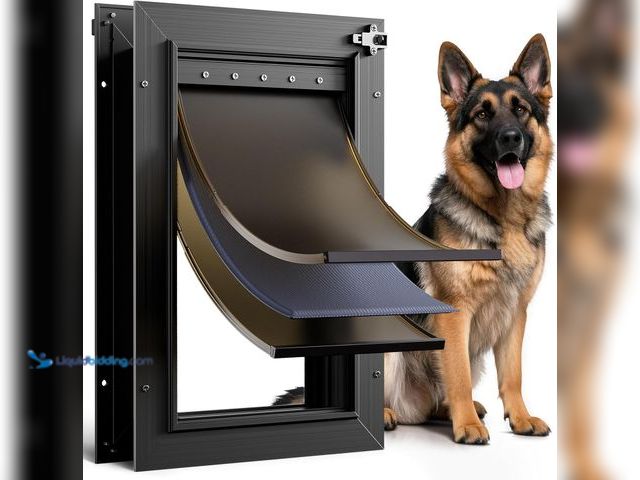 Lot 49-3527361 - Dog Door for Door All Aluminum 3 Flaps Black, Large Dog Doggy Doggie Door, Heavy Duty Pet Door for D...