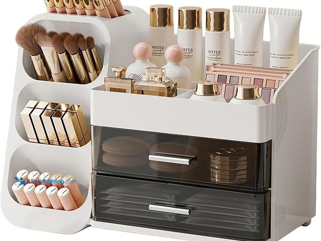 Lot 49-1628151 - UFORU Makeup Organizer for Vanity with Brush Holder, Large Capacity Bathroom Countertop Skincare Org...