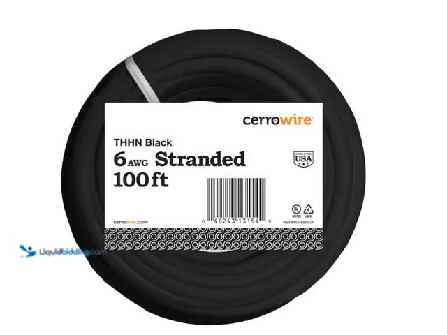 Lot 49-1571338 - Cerrowire 100 ft. 6 Gauge Black Stranded Copper THHN Wire, Model # 112-4201CR, Unused  Ref#HD0121