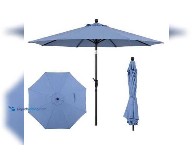 Lot 49-3565608 - AE Outdoor 9 ft. Patio Umbrella with Auto-Tilt and Crank Lift-Double Vented Canopy, Wind-Resistant R...