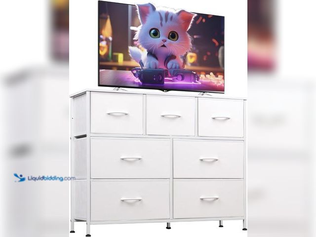 Lot 49-5463408 - WLIVE 7 Drawer Dresser TV Stand, Dressers for Bedroom, Fabric Storage Tower, Hallway, Entryway, Clos...