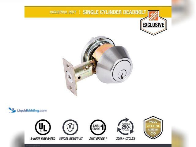 Lot 49-5484495 - Universal Hardware
Industrial Duty Commercial Single Cylinder Deadbolt, UL 3-Hour Fire ANSI Grade 1...
