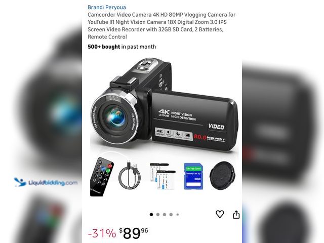 Lot 49-1817602 - Peryoua 4k hd Camcorder Video Camera 4K HD 80MP Vlogging Camera