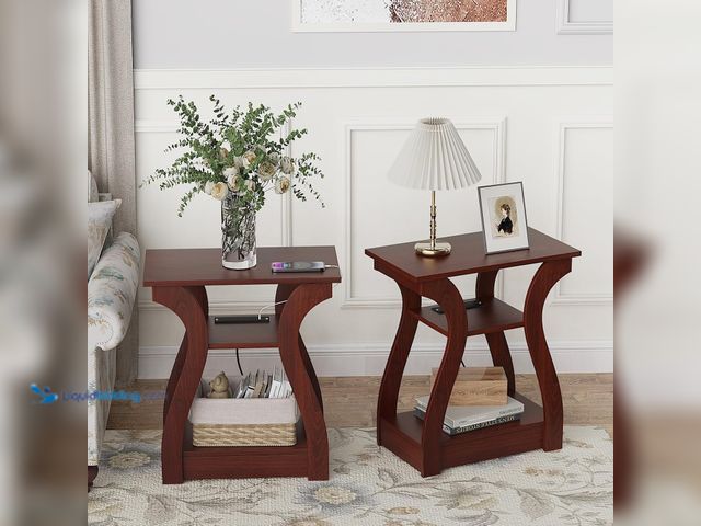 Lot 49-3566705 - End Table with Charging Station, Side Table with USB Ports and Outlets, 3 Tier Nightstand Sofa Table...
