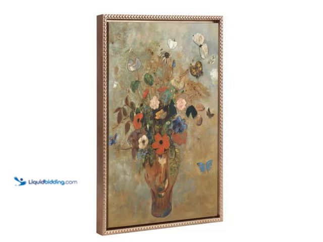 Lot 49-2001022 - Kate and Laurel Soft Floral Bouquet Painting Framed Canvas Wall Art 1-Piece Gold Framed Canvas Art P...