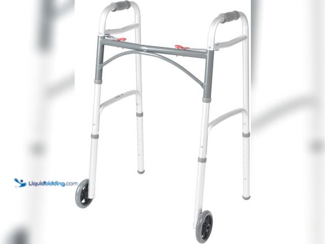 Lot 49-5482091 - Drive Medical Two-Button Folding Walker w/ Wheels - Lightweight Rolling Mobility Support - Desk Arms...