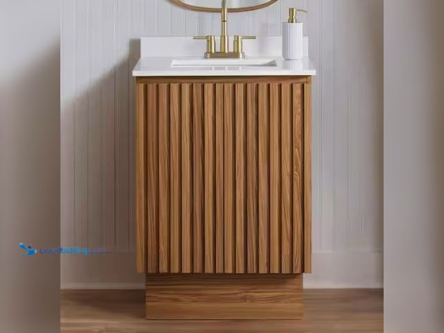 Lot 49-5574075 - Glacier Bay
Precine 25 in. Single Sink Natural Teak Bathroom Vanity with White Engineered Stone Top...