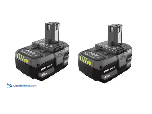 Lot 49-3631462 - Lot of (2) RYOBI ONE+ 18V 4.0 Ah Lithium-Ion Batteries, Model # PBP005, Slightly used, Powers on.   ...