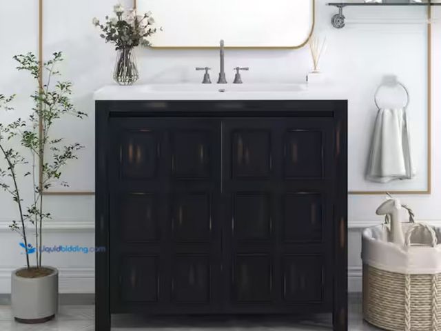 Lot 49-2005553 - Xspracer Victoria 36 in. W x 18 in. D x 34 in. H Freestanding Single Sink Bath Vanity in Black with ...