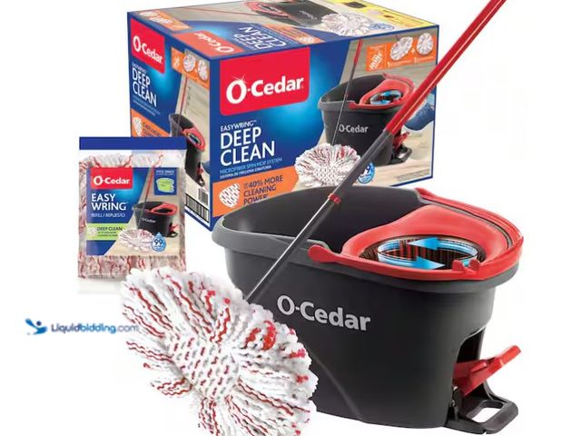 Lot 49-3431849 - O-Cedar Easy Wring Deep Clean Microfiber Spin Mop w/ Bucket System, 1 Machine Washable Mop Head Refi...