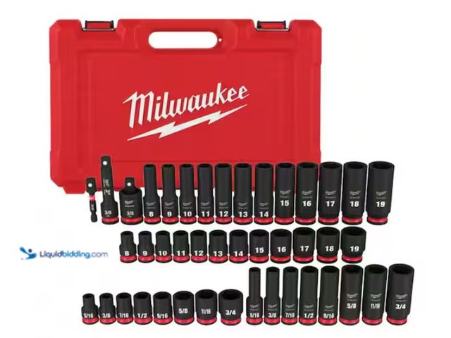 Lot 49-1567788 - (43-Piece) Milwaukee SHOCKWAVE 3/8 in. Drive SAE and Metric 6 Point Impact Socket Set, Model # 49-66...