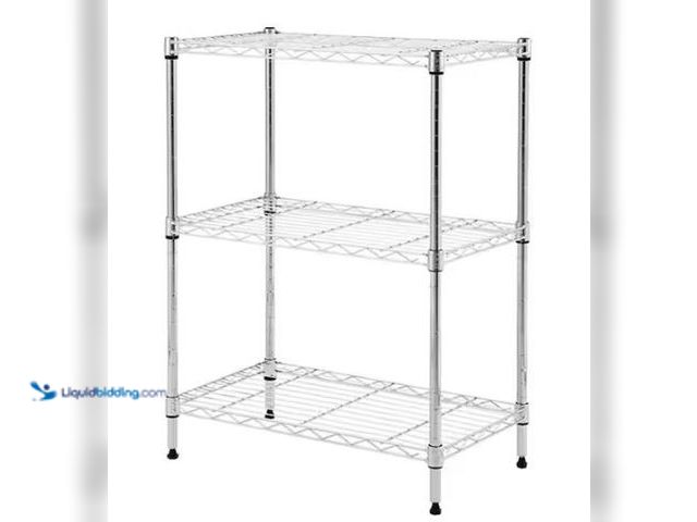 Lot 49-3473052 - 3-Tier Steel Wire Shelving Unit in Chrome (24 in. W x 30 in. H x 14 in. D), Model # E356075OAK3RTHD,...