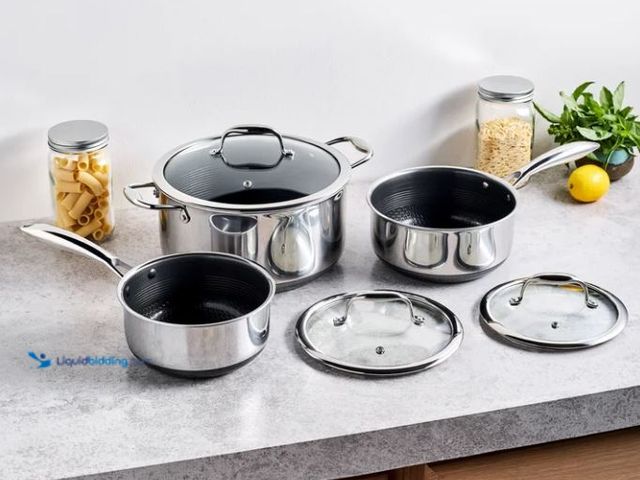 Lot 49-1625451 - HexClad HexClad 6-piece Saucepan Set, Model # 859006007076, Unused, Has attachments.  Ref#LB RELIST