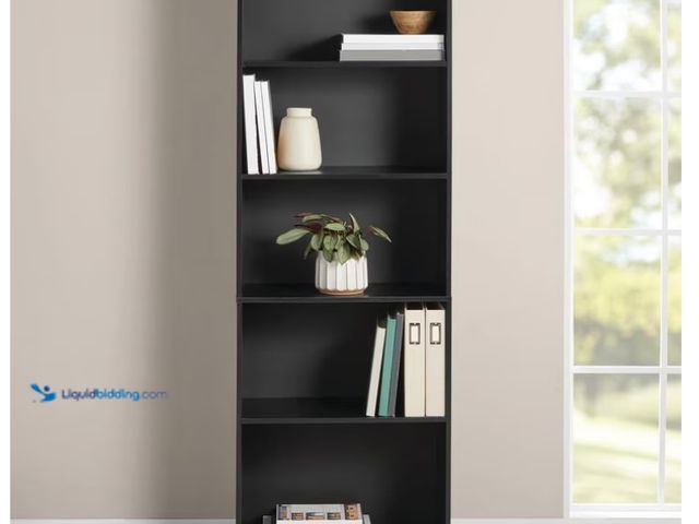 Lot 49-1622988 - Mainstays 5-Shelf Bookcase with Adjustable Shelves, True Black Oak, Model # 3403152228, Unused(Facto...