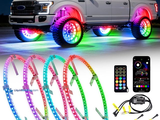 Lot 49-5581810 - 17inch 4PCS Double Row RGB Chasing Wheel Ring Lights APP & Remote Control,366+ Pattern Modes,w/Turn ...