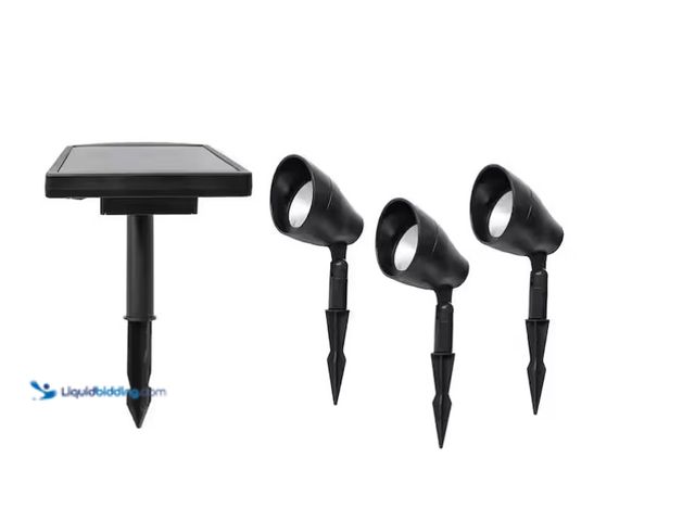 Lot 49-1575531 - Hampton Bay Solar 50 Lumens Black Integrated LED Spotlight with Remote Panel (3-Pack); Weather/Water...