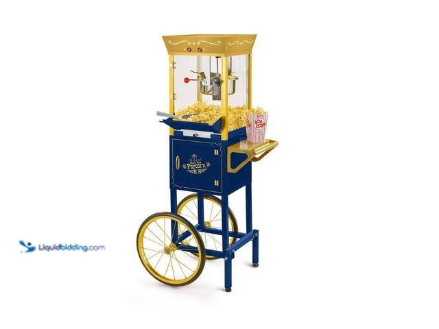 Lot 49-3564144 - Vintage Professional 8 Oz Kettle Navy Blue Popcorn Machine Cart with Interior Light, Measuring Spoon...