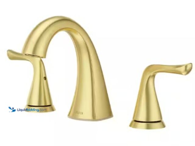 Lot 49-2025038 - Pfister Willa 8 in. Widespread 2-Handle Bathroom Faucet in Brushed Gold, Model # LF-049-MALBG, MSRP ...