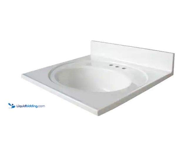 Lot 49-5551848 - Glacier Bay
25 in. W x 22 in. D Cultured Marble White Round Single Sink Vanity Top in White, Unused...