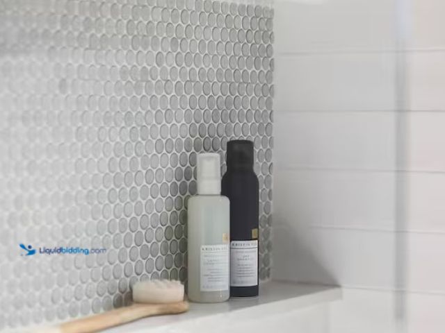 Lot 49-1570046 - Approx. (9) sq. ft. of Bedrosians 360 3/4 in. x 3/4 in. Glossy Dove Grey Porcelain Mosaic Tile, 9 pc...