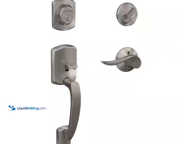 Lot 49-3471611 - Schlage Greenwich Satin Nickel Single Cylinder Deadbolt with Sacramento Lever Door Handle Set, Model...