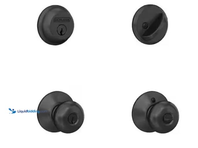 Lot 49-1569210 - Schlage Plymouth Matte Black Single Cylinder Deadbolt and Keyed Entry Door Knob Combo Pack, Model # ...