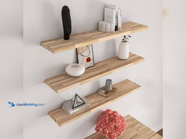 Lot 49-5539879 - HARDWOOD REFLECTIONS 10 in. W x 36 in. D Unfinished Hevea Floating Decorative Wall Shelf. Model # 15...