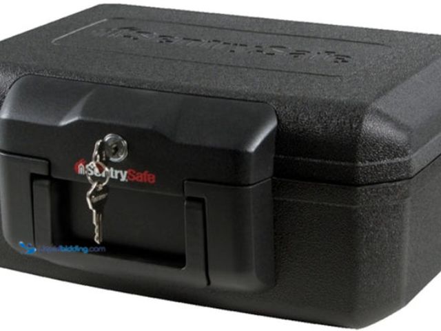 Lot 49-3637899 - Master Lock Fire Safe Chest, 14.3"W x 11.2"D x 6.1"H Exterior, Steel, Black, Keyed Lock, Model # VOR...
