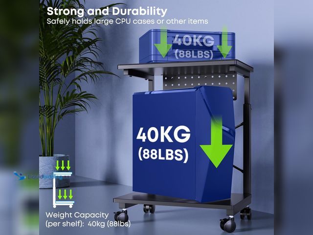 Lot 49-5437502 - PUTORSEN Height Adjustable Computer Tower Stand - 2-Tier ATX-Case PC Floor Stand with Rolling Wheels...