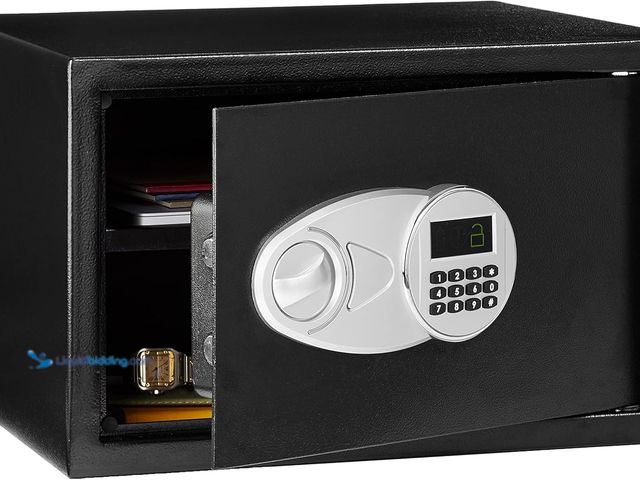 Lot 49-5444051 - Amazon Basics Steel Security Safe and Lock Box with Electronic Keypad, Easy to Use, Secure Cash, Jew...