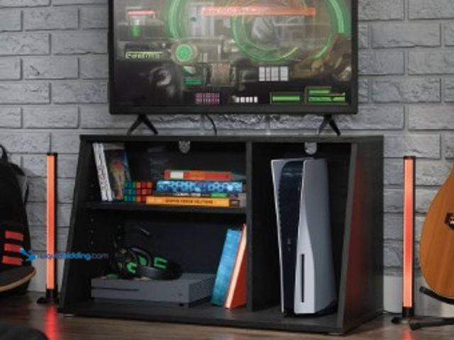 Lot 49-2022736 - Mainstays Gamer TV Stand Console for TVs up to 32 in, Black Finish, Model # 6721851223,  MSRP $39.67...