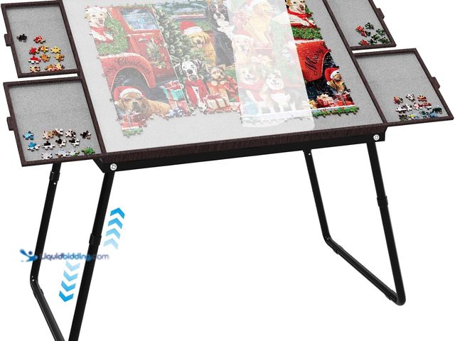 Lot 49-3513566 - Jigsaw Puzzle Table Adjustable Height-18,28inch,3 in 1 Design Puzzle Tables with Legs,35"×26" Foldab...