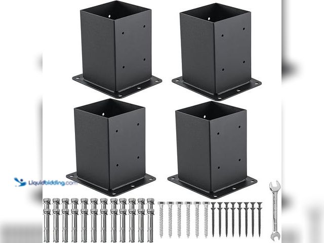 Lot 49-3480530 - Nrspp 4x4 Post Base, 4 Sets Post Anchor, (Inner Size 3.6"x3.6") Black Metal Powder-Coated Deck Post ...